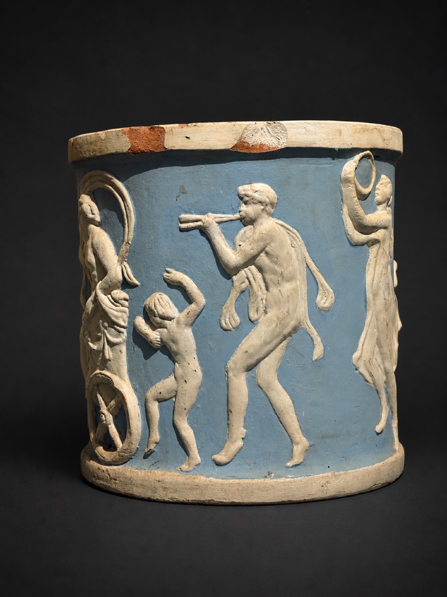 Grand Cache Pot En Terre Cuite , Mythological Decor , XIXe Directoire , Wedgwood Bac Oranger-photo-3