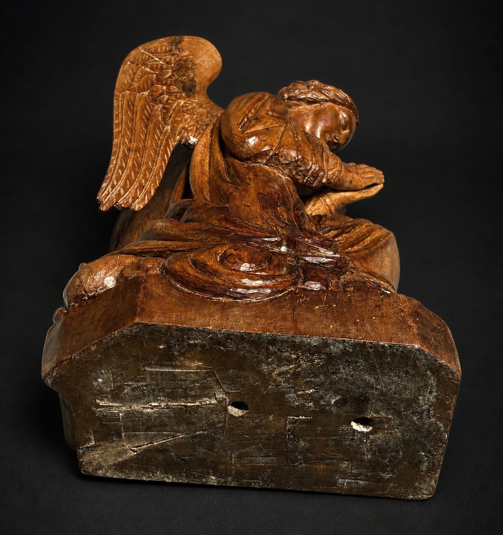 Ange En Priere , Statue Religieuse fin XIXe siecle , Orant , Bois Sculpté , Eglise -photo-4