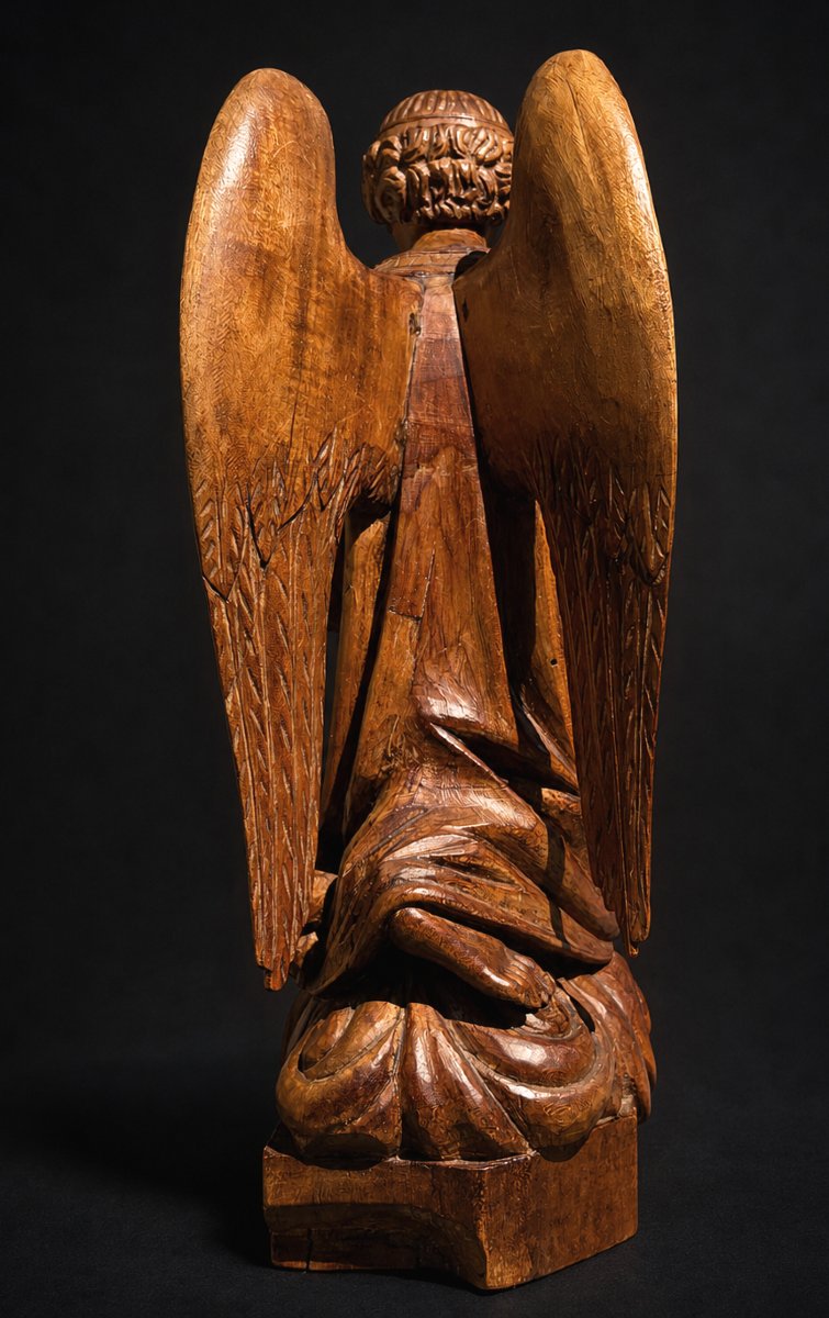 Ange En Priere , Statue Religieuse fin XIXe siecle , Orant , Bois Sculpté , Eglise -photo-1