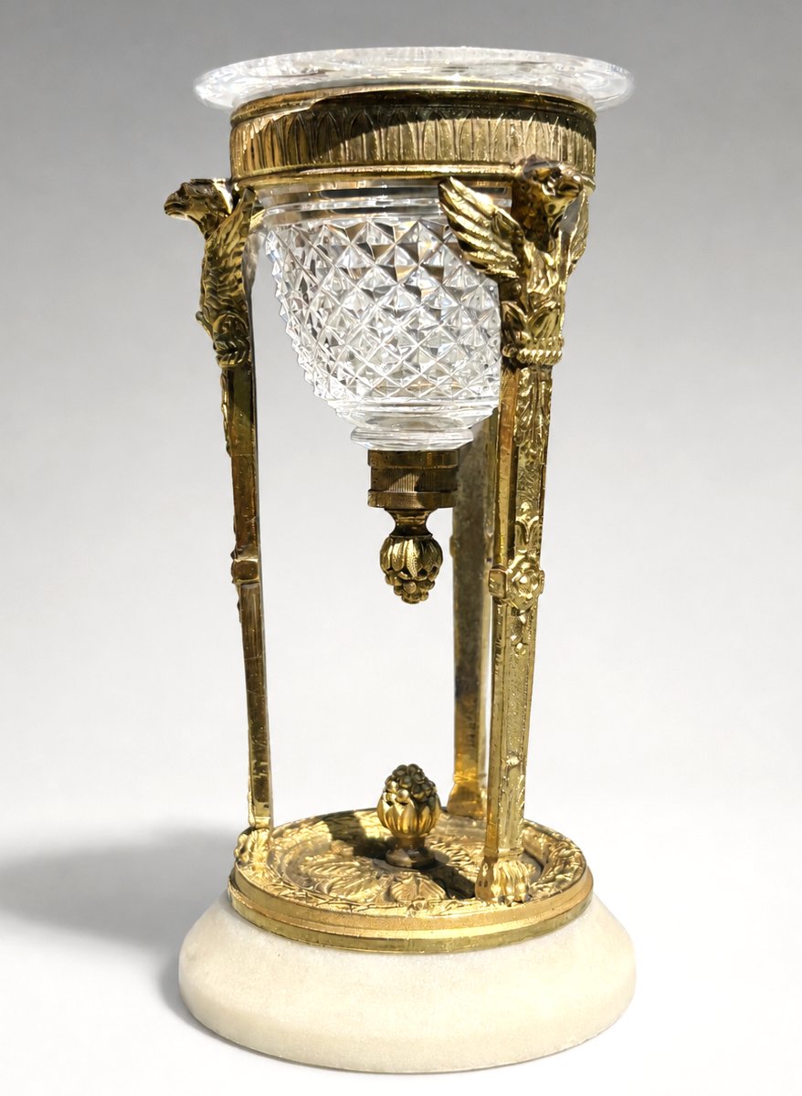 Lampe Veilleuse , Style Premier Empire , XIXe , Oil Lamp , Eagle , Gilded Bronze , Alabaster-photo-2