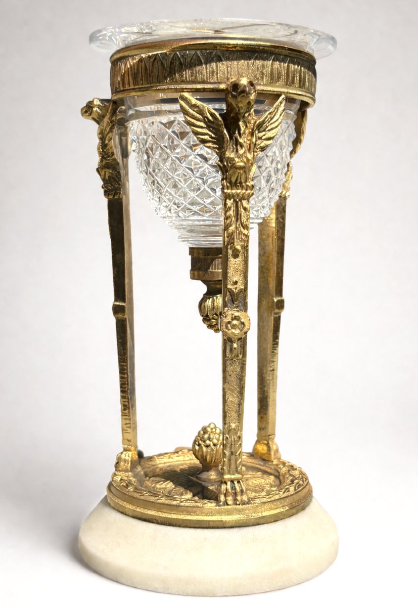 Lampe Veilleuse , Style Premier Empire , XIXe , Oil Lamp , Eagle , Gilded Bronze , Alabaster-photo-3