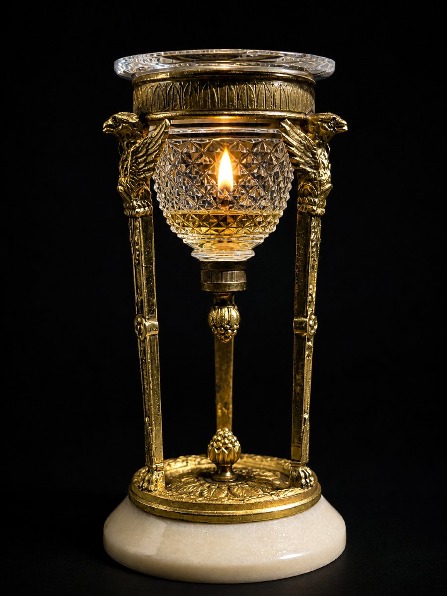 Lampe Veilleuse , Style Premier Empire , XIXe , Oil Lamp , Eagle , Gilded Bronze , Alabaster-photo-4