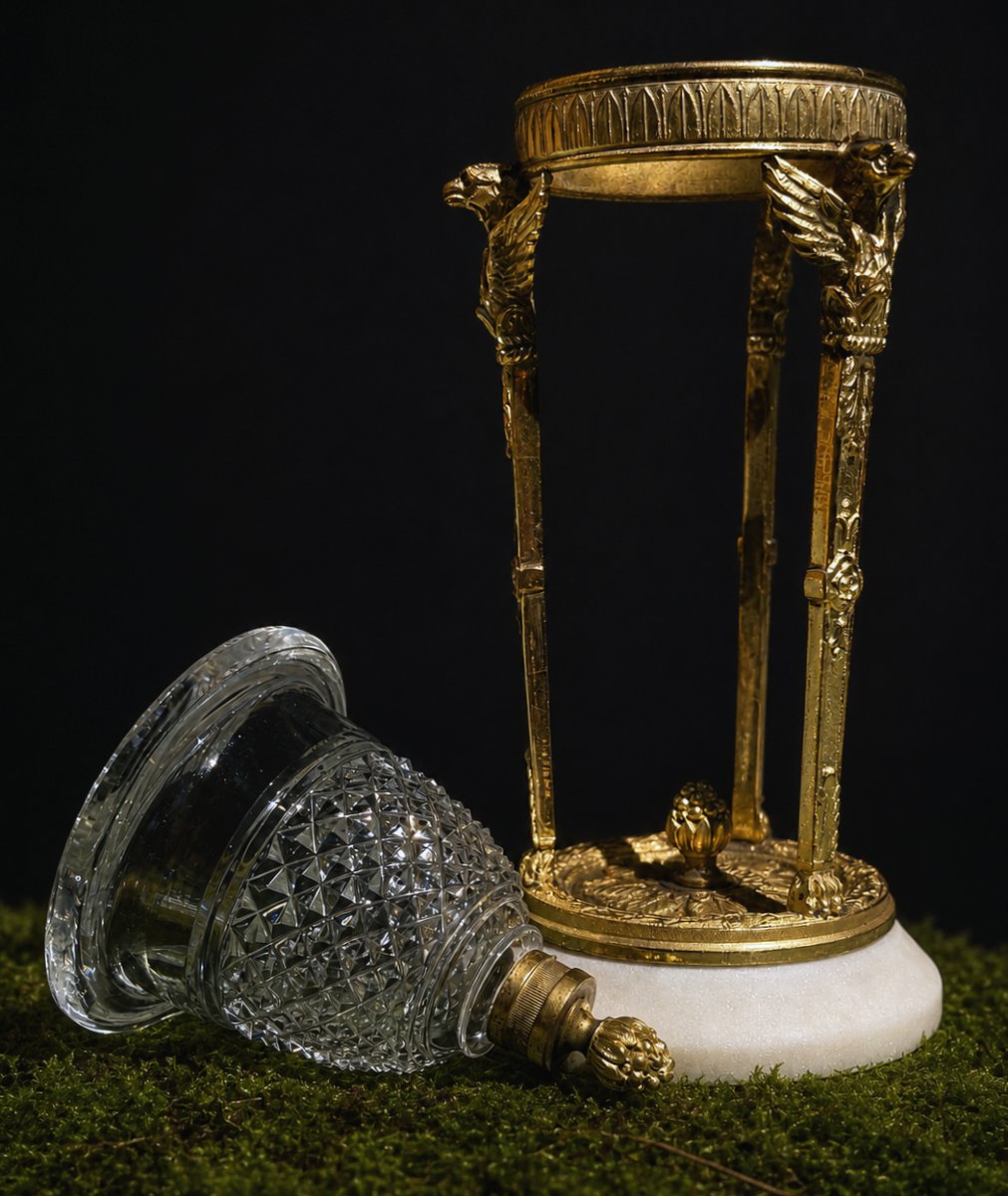 Lampe Veilleuse , Style Premier Empire , XIXe , Oil Lamp , Eagle , Gilded Bronze , Alabaster-photo-1