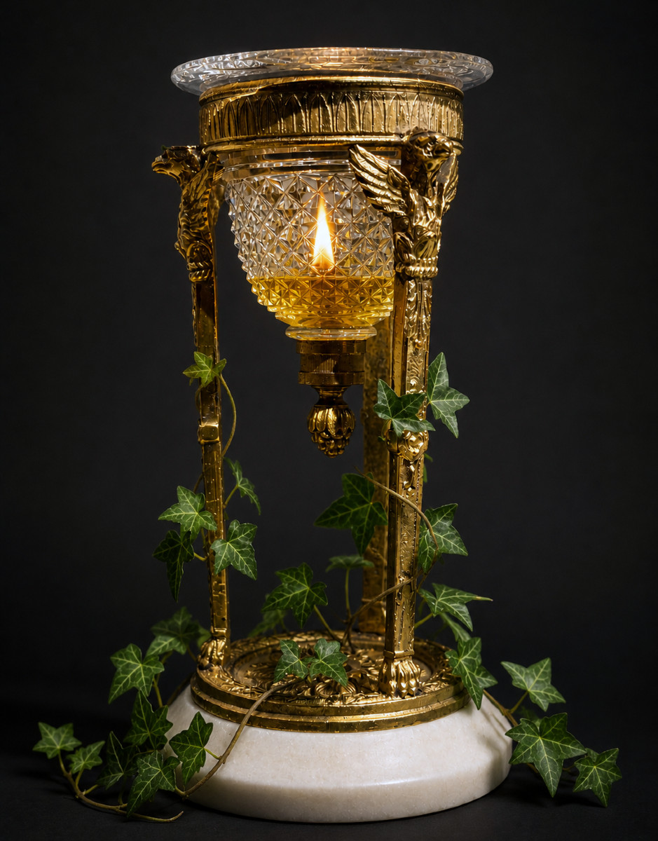 Lampe Veilleuse , Style Premier Empire , XIXe , Oil Lamp , Eagle , Gilded Bronze , Alabaster