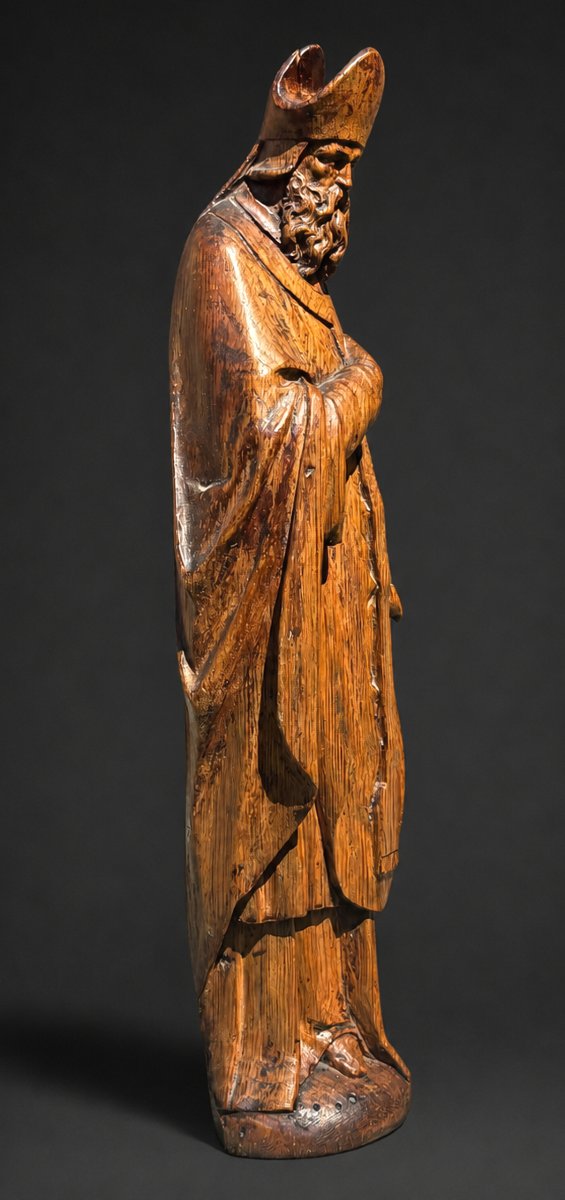 Sculpture Religieuse XIXE , Saint Personnage , Eveque , Bois Sculpté Style XVIIIe , -photo-2