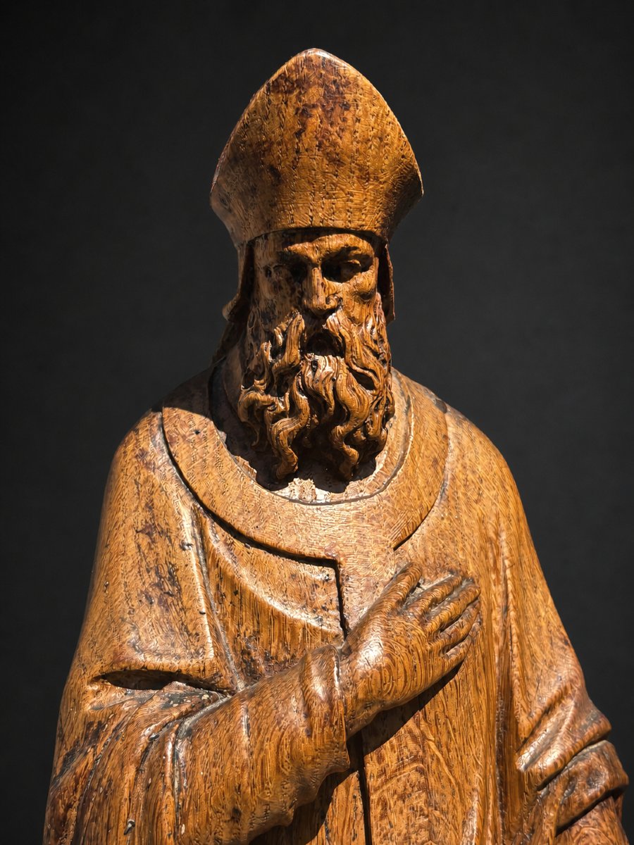Sculpture Religieuse XIXE , Saint Personnage , Eveque , Bois Sculpté Style XVIIIe , -photo-3