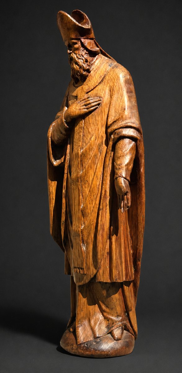 Sculpture Religieuse XIXE , Saint Personnage , Eveque , Bois Sculpté Style XVIIIe , -photo-2