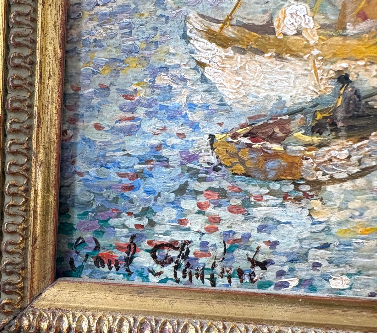 Oil On Panel , Post Impressionist , Pointillism , Seascape Signed Paul Flaubert , Sailboat-photo-4