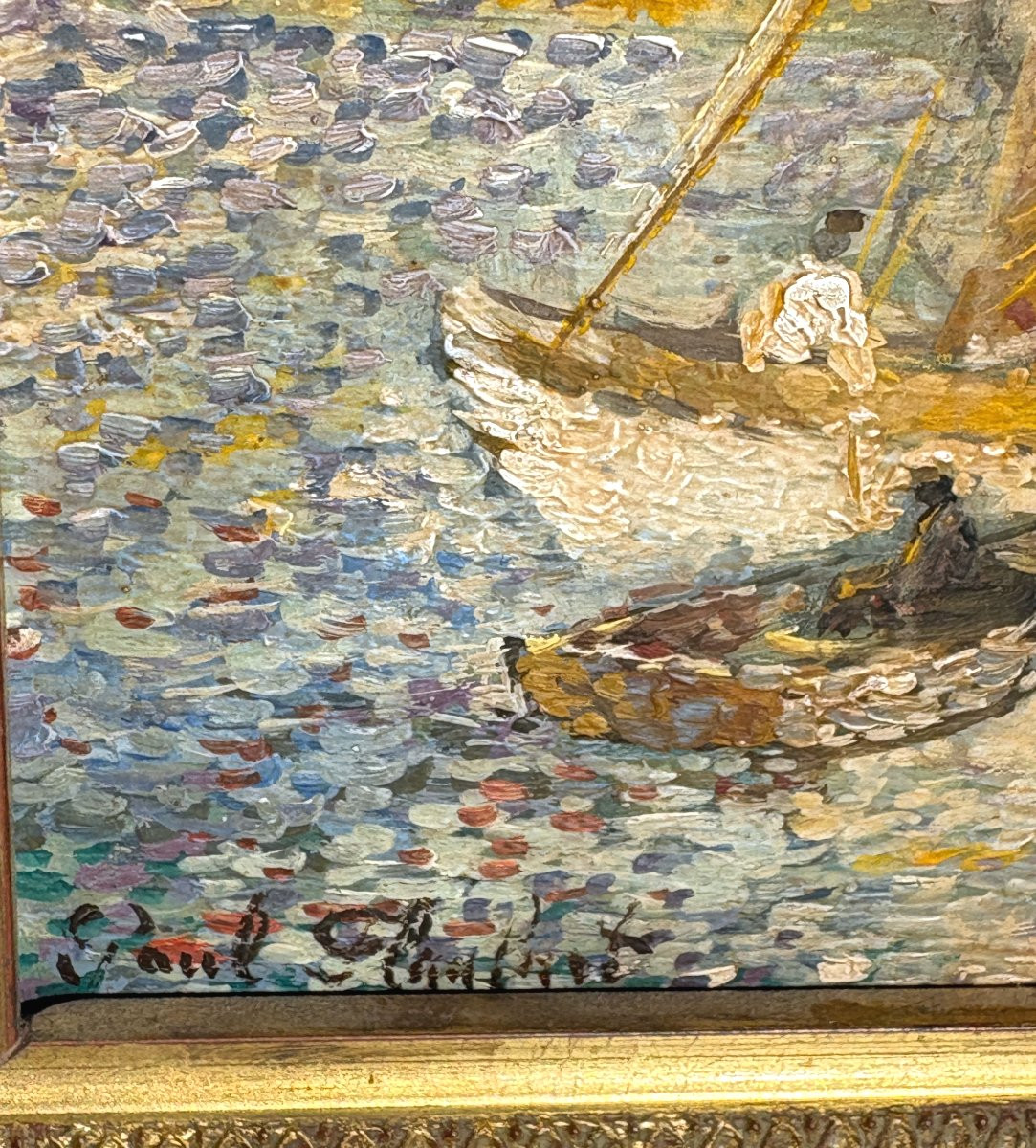 Oil On Panel , Post Impressionist , Pointillism , Seascape Signed Paul Flaubert , Sailboat-photo-2
