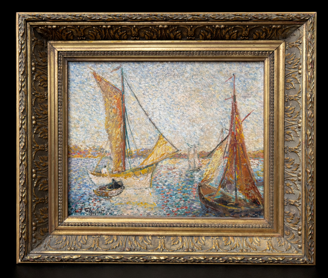 Oil On Panel , Post Impressionist , Pointillism , Seascape Signed Paul Flaubert , Sailboat