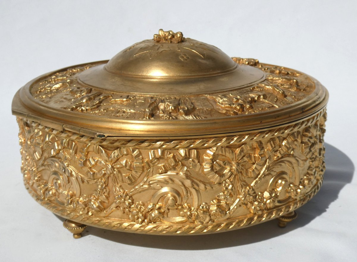 Grande Boite A Bijoux Epoque Napoléon III , Bronze Doré , Ecrin , Coffret XIXe , Lierre Paris-photo-2