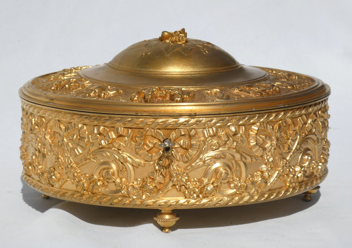 Grande Boite A Bijoux Epoque Napoléon III , Bronze Doré , Ecrin , Coffret XIXe , Lierre Paris-photo-6