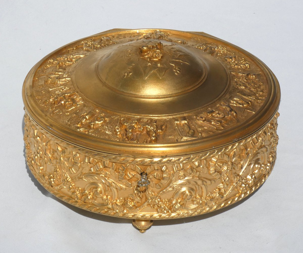Grande Boite A Bijoux Epoque Napoléon III , Bronze Doré , Ecrin , Coffret XIXe , Lierre Paris-photo-7