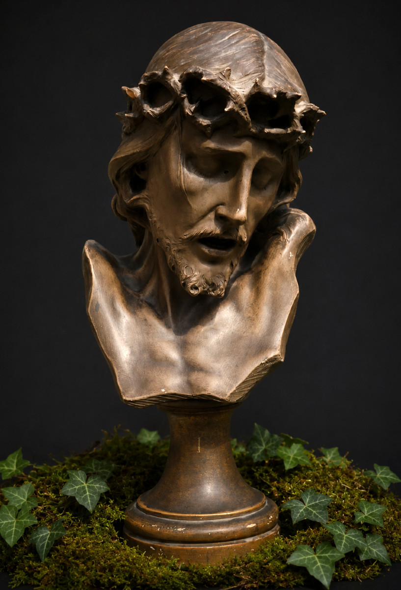 Buste En Terre Cuite , Passion Du Christ , Sujet Religieux Signé Richard Aurili , XIXe