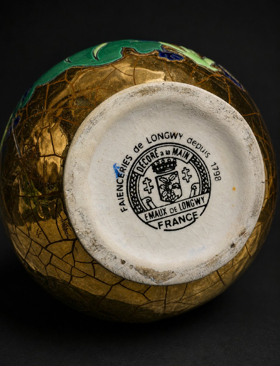 Vase Rond En Emaux de Longwy , Boule Coloniale , Decor De Panthere , Baghera , Art Deco -photo-1