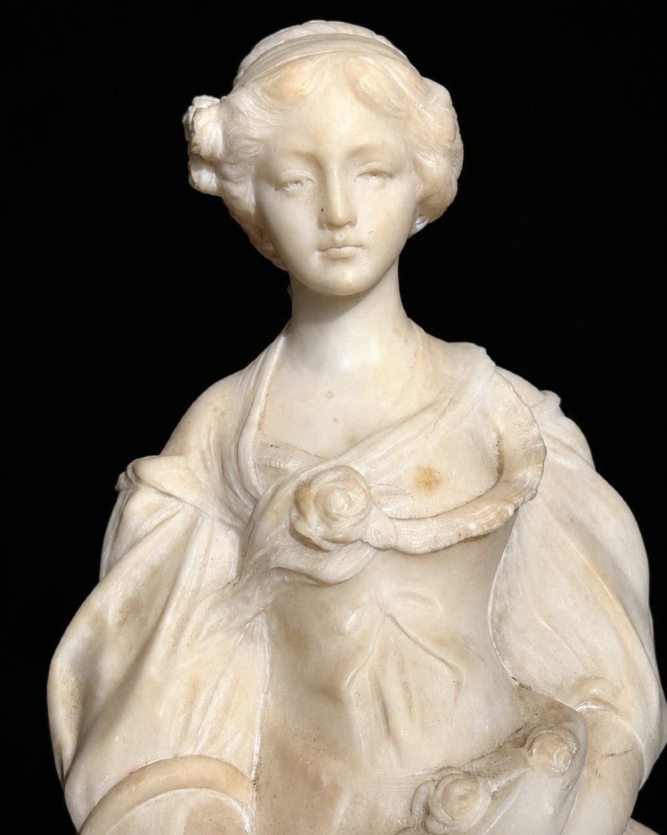 Sculpture En Albatre , Jeune Femme A La Cruche Cassée , D'Aprés Greuze , Style XVIIIe Florence-photo-2