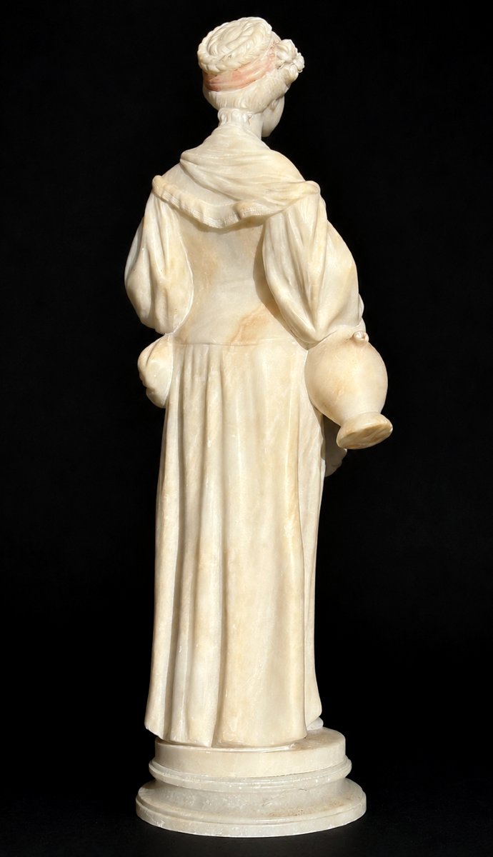 Sculpture En Albatre , Jeune Femme A La Cruche Cassée , D'Aprés Greuze , Style XVIIIe Florence-photo-4