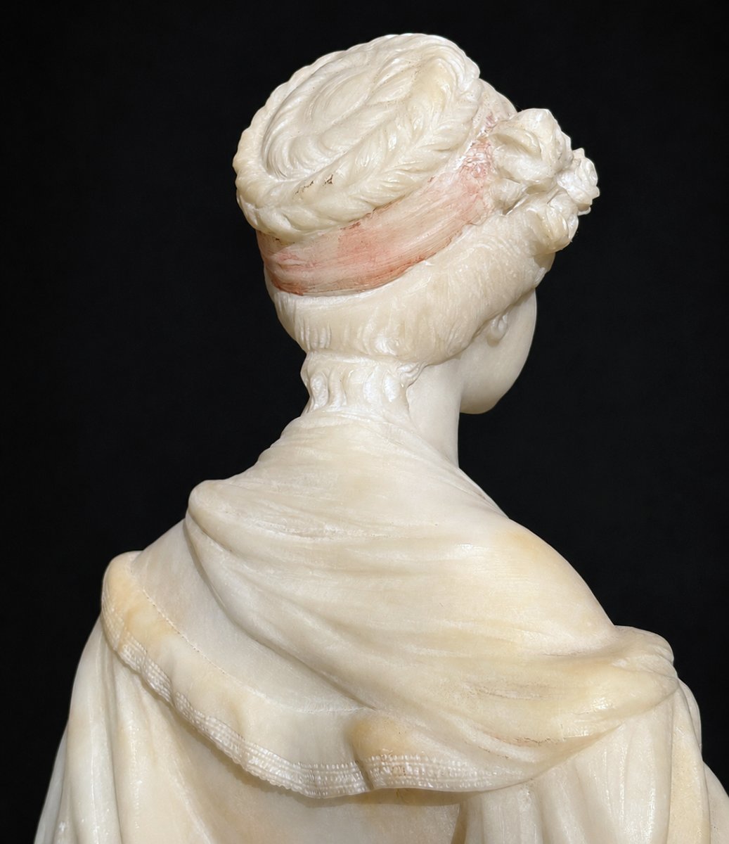 Sculpture En Albatre , Jeune Femme A La Cruche Cassée , D'Aprés Greuze , Style XVIIIe Florence-photo-4