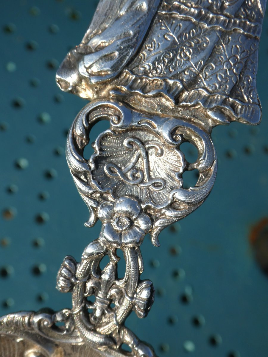 Large Piece In Solid Silver XIXth , Portrait Marie Antoinette , Historical Souvenir , Louche-photo-4