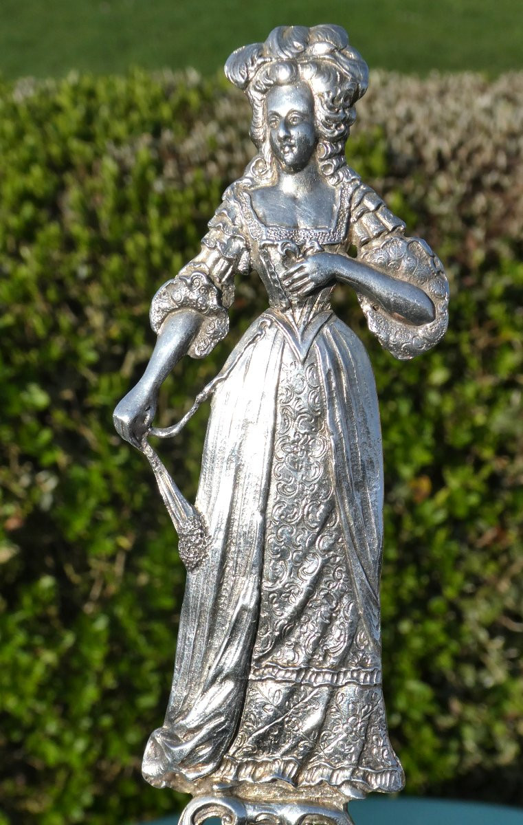 Large Piece In Solid Silver XIXth , Portrait Marie Antoinette , Historical Souvenir , Louche-photo-7