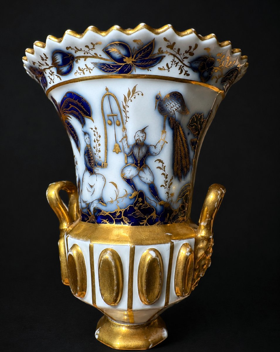 Pair Of Medicis Vases Porcelaine De Paris , Chinoisant , Asie Vers 1830 , Troubadour XIXe-photo-4