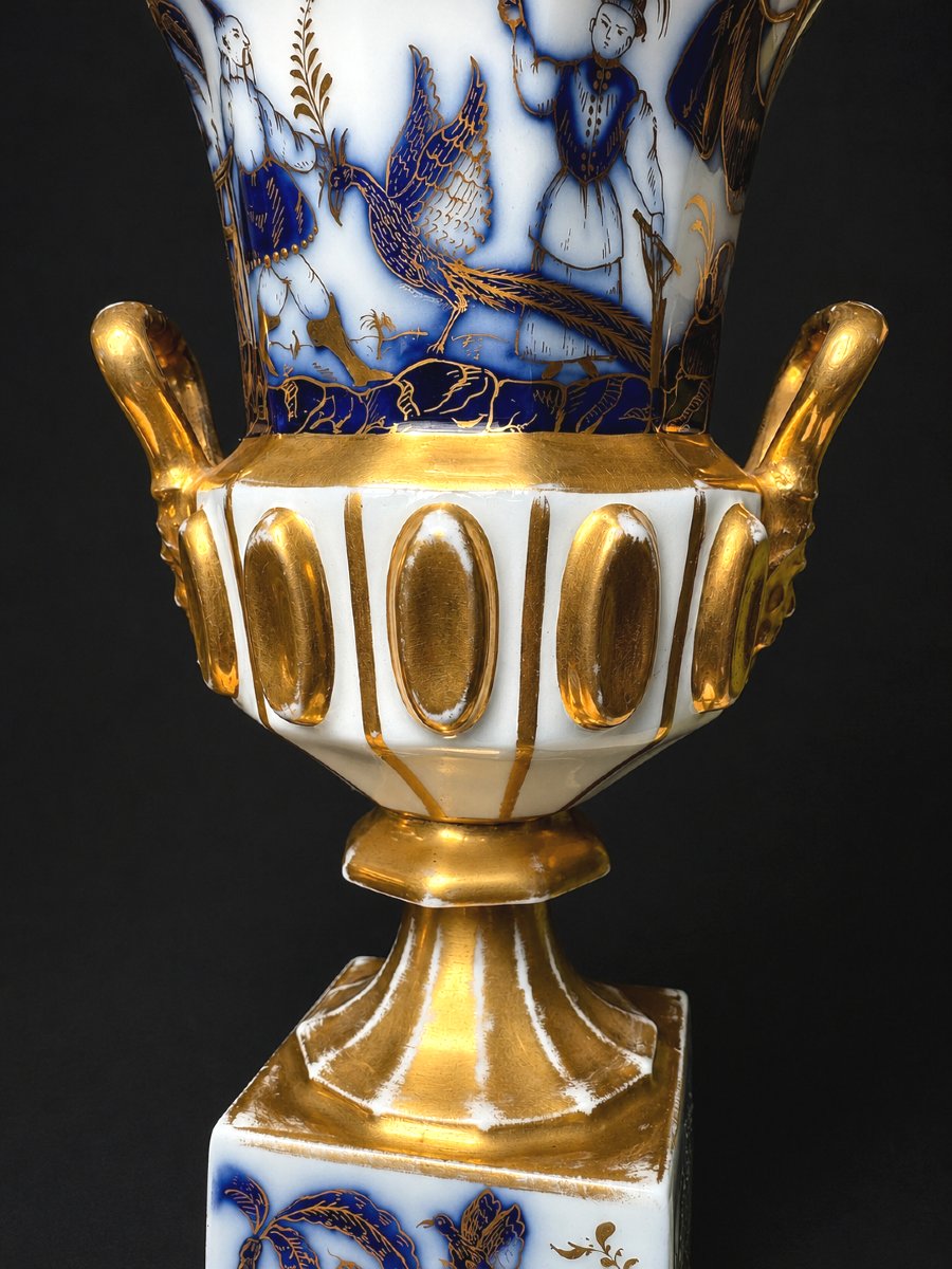 Pair Of Medicis Vases Porcelaine De Paris , Chinoisant , Asie Vers 1830 , Troubadour XIXe-photo-1