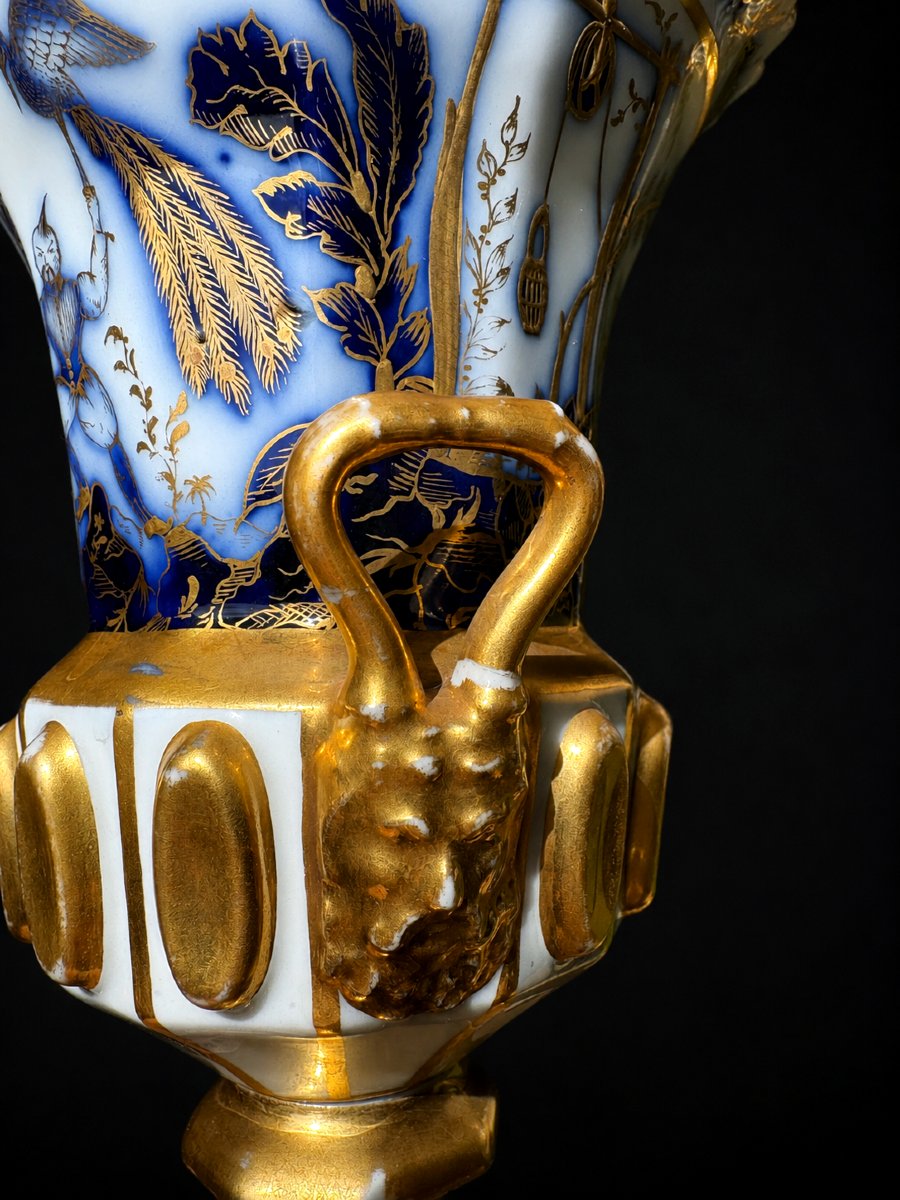 Pair Of Medicis Vases Porcelaine De Paris , Chinoisant , Asie Vers 1830 , Troubadour XIXe-photo-2