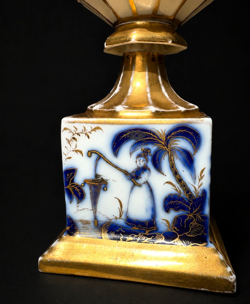 Pair Of Medicis Vases Porcelaine De Paris , Chinoisant , Asie Vers 1830 , Troubadour XIXe-photo-3