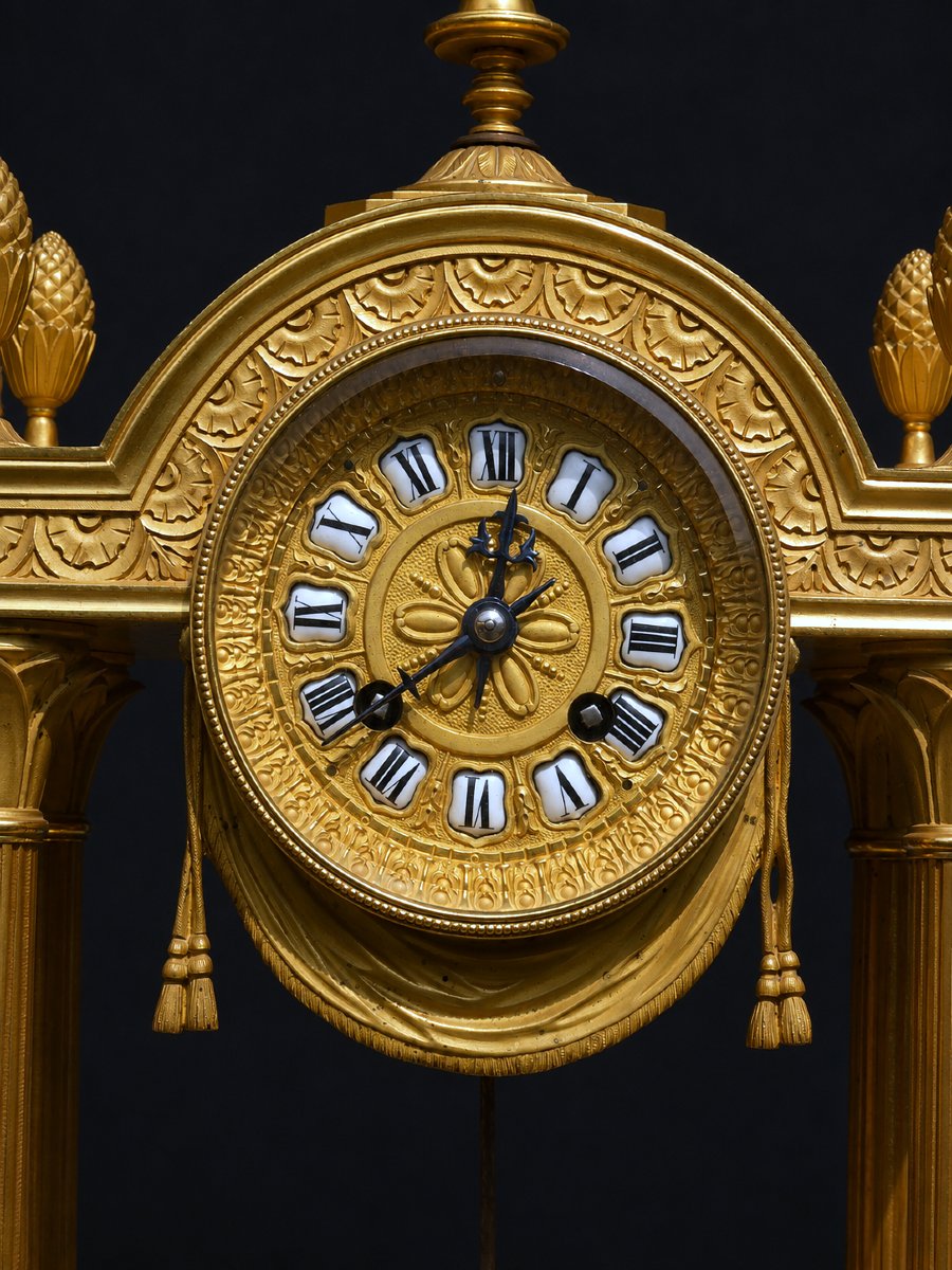 Pendule Portique En Bronze Doré – Exposition Universelle De Paris 1878 - Horloge XIXe , Masques-photo-3