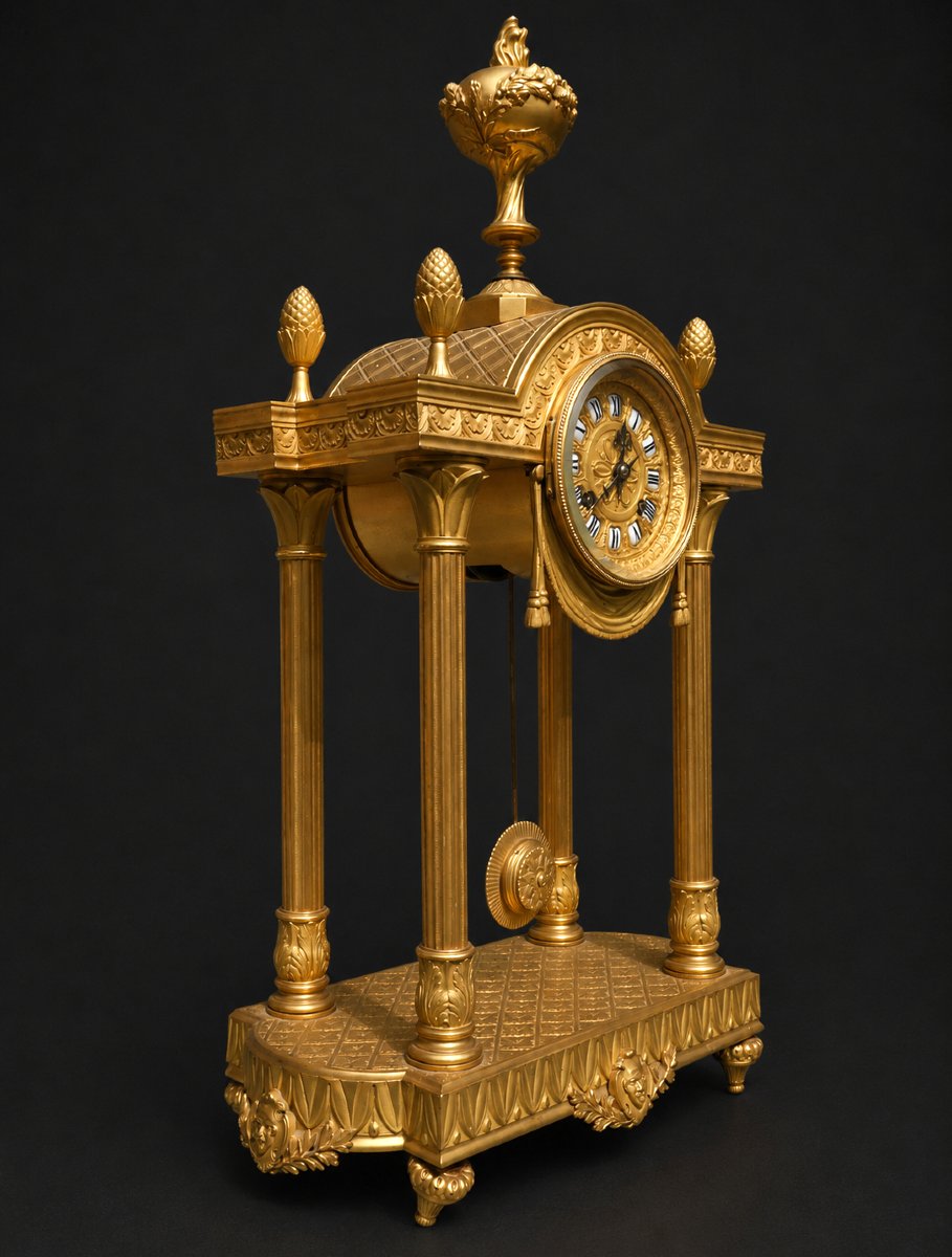 Pendule Portique En Bronze Doré – Exposition Universelle De Paris 1878 - Horloge XIXe , Masques-photo-4