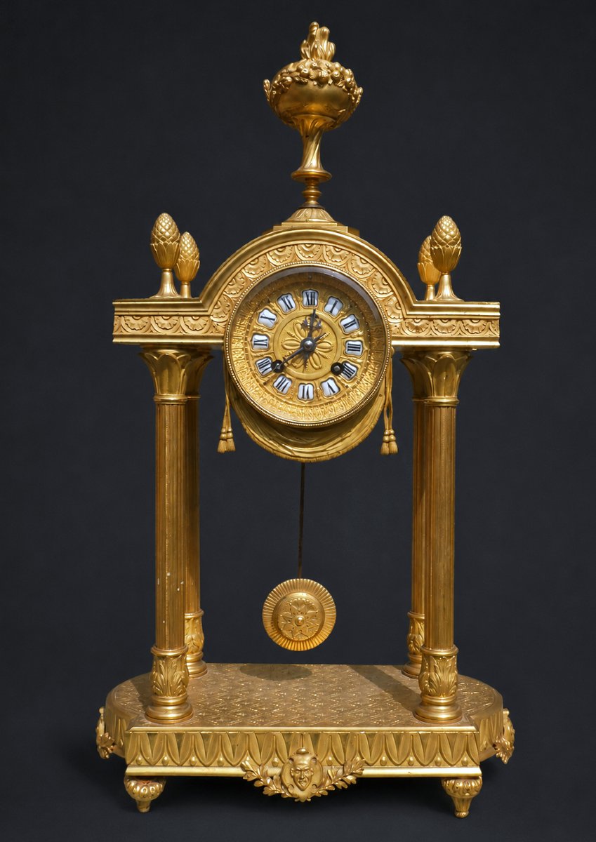 Pendule Portique En Bronze Doré – Exposition Universelle De Paris 1878 - Horloge XIXe , Masques-photo-1