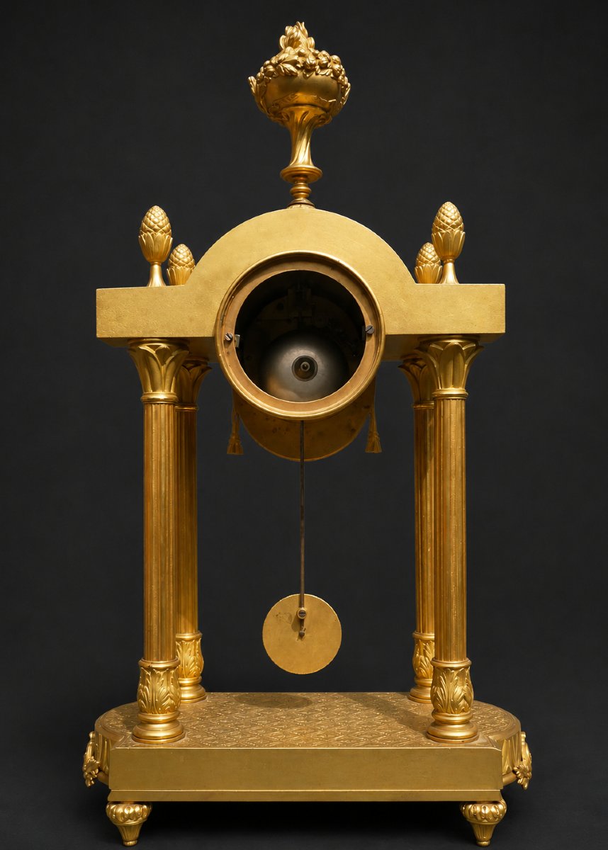Pendule Portique En Bronze Doré – Exposition Universelle De Paris 1878 - Horloge XIXe , Masques-photo-2