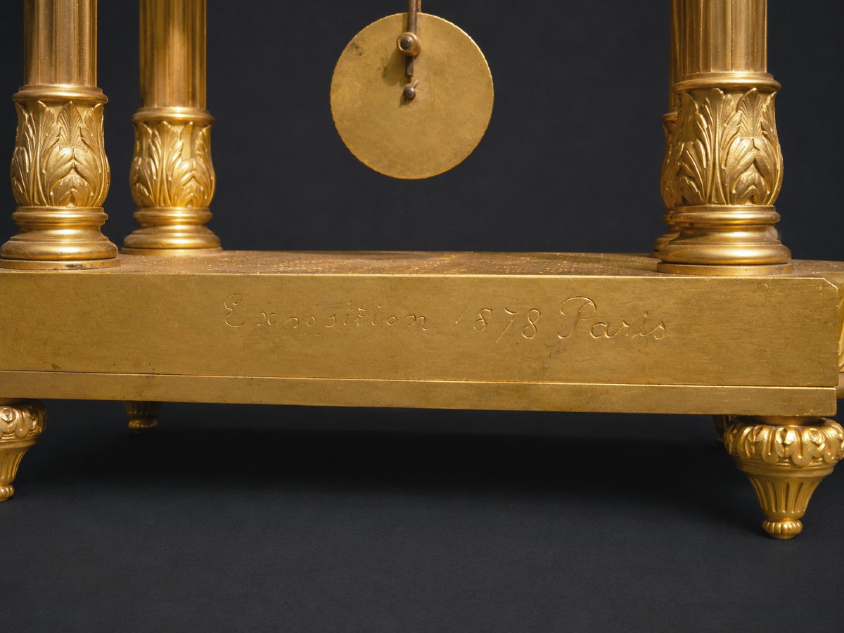 Pendule Portique En Bronze Doré – Exposition Universelle De Paris 1878 - Horloge XIXe , Masques-photo-3