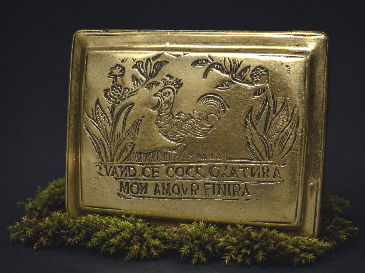 Tabatiere XVIIIe , Boite à Tabac , Laiton Gravé , Devise d'Amour , Louis XVI