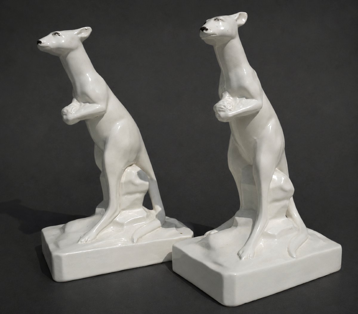 Pair Of White Epoque Art Deco Fireworks, Kangaroos , Onnaing 1920 France-photo-3
