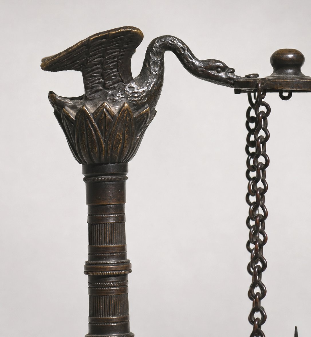 Lampe Veilleuse Epoque Charles X , Bronze Neo Gothique XIXe 1820 Opaline Savonneuse Bougeoir-photo-1