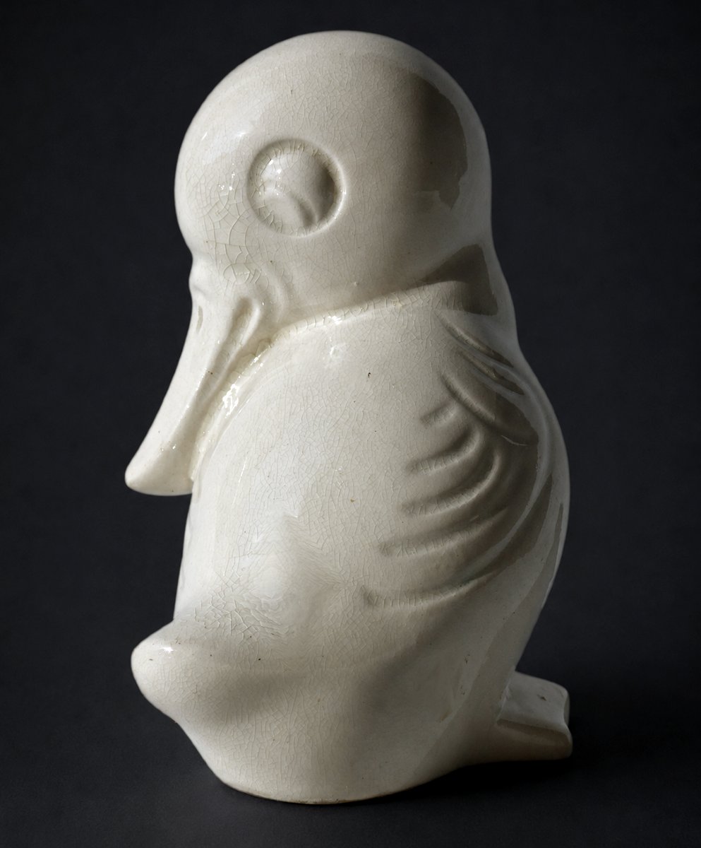 Caneton En Faience Blanche Craquelée De Saint Clement Luneville Epoque 1930 Canard Art Deco-photo-2