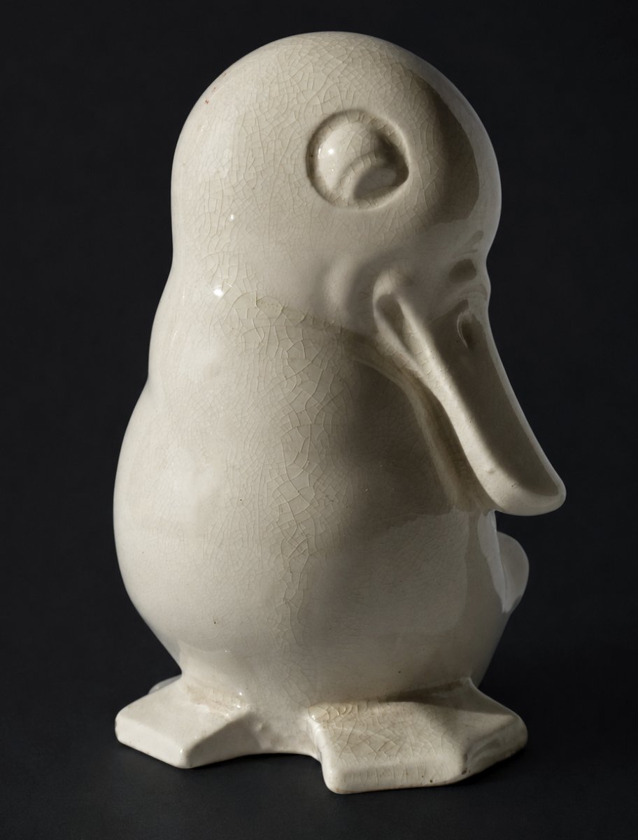 Caneton En Faience Blanche Craquelée De Saint Clement Luneville Epoque 1930 Canard Art Deco-photo-3