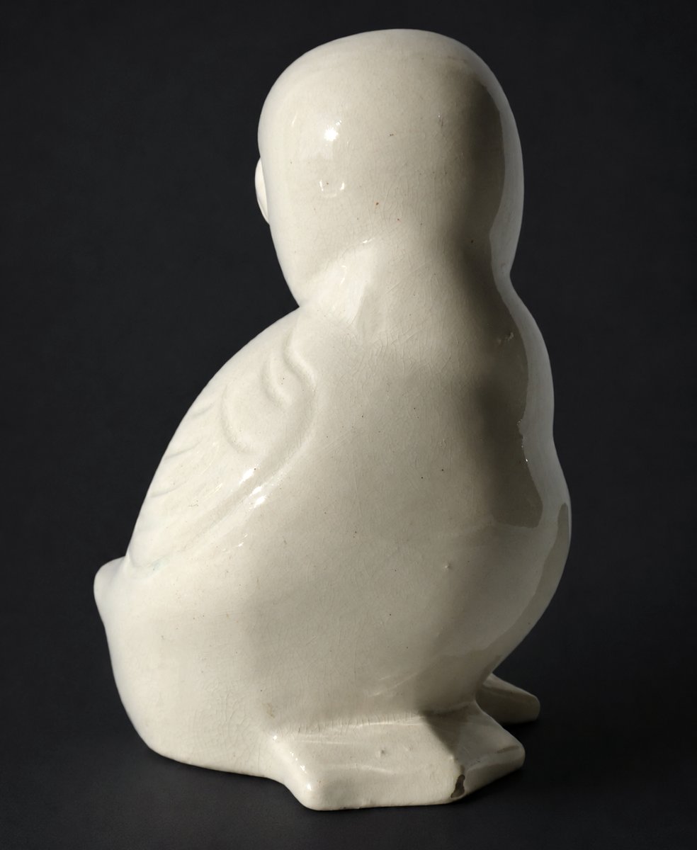 Caneton En Faience Blanche Craquelée De Saint Clement Luneville Epoque 1930 Canard Art Deco-photo-4