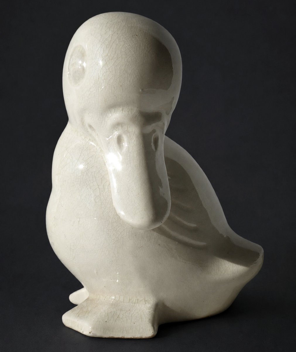 Caneton En Faience Blanche Craquelée De Saint Clement Luneville Epoque 1930 Canard Art Deco-photo-1