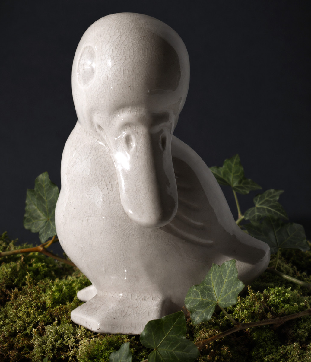 Caneton En Faience Blanche Craquelée De Saint Clement Luneville Epoque 1930 Canard Art Deco
