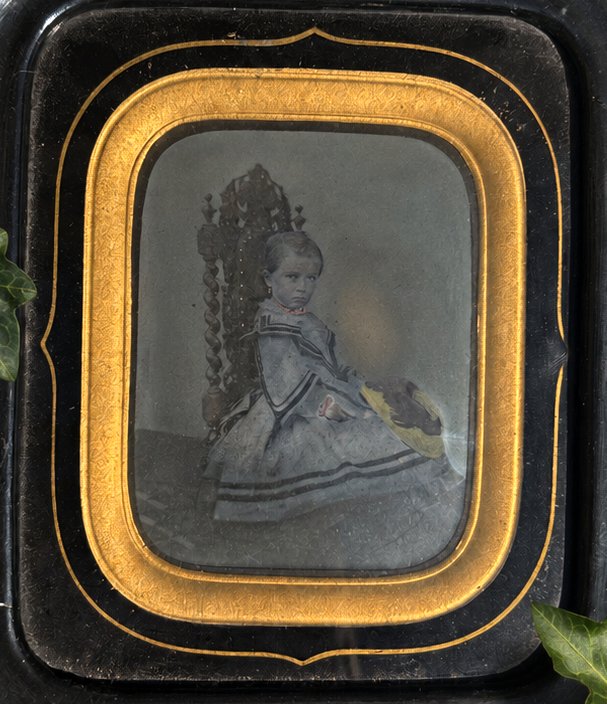Antique Daguerreotype Photograph, Napoléon III Period, Fillette Robe Crinoline 1855-photo-2