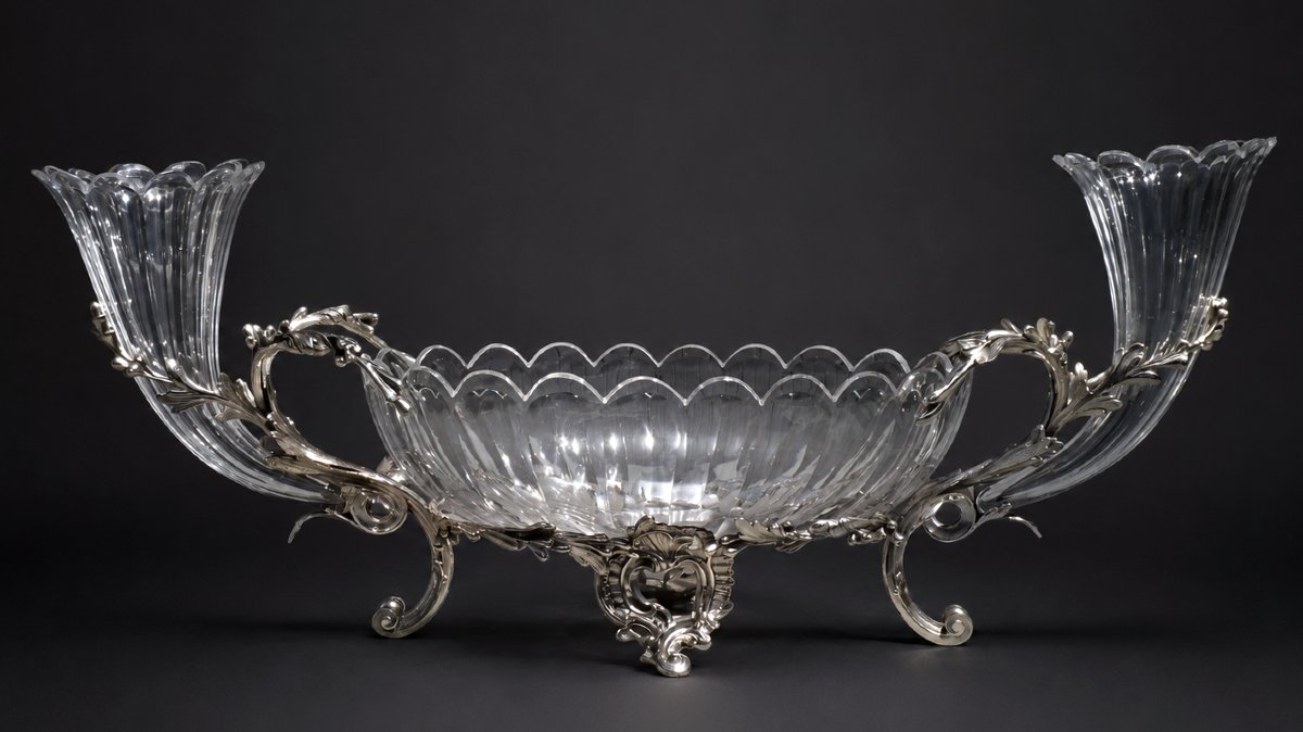 Center De Table Cristal De Baccarat , Bronze Argenté , Jardiniere Napoléon III , Coupe , Cornes-photo-2
