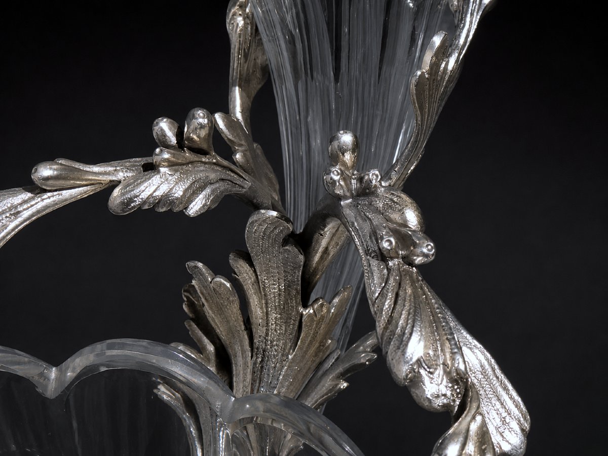 Center De Table Cristal De Baccarat , Bronze Argenté , Jardiniere Napoléon III , Coupe , Cornes-photo-3