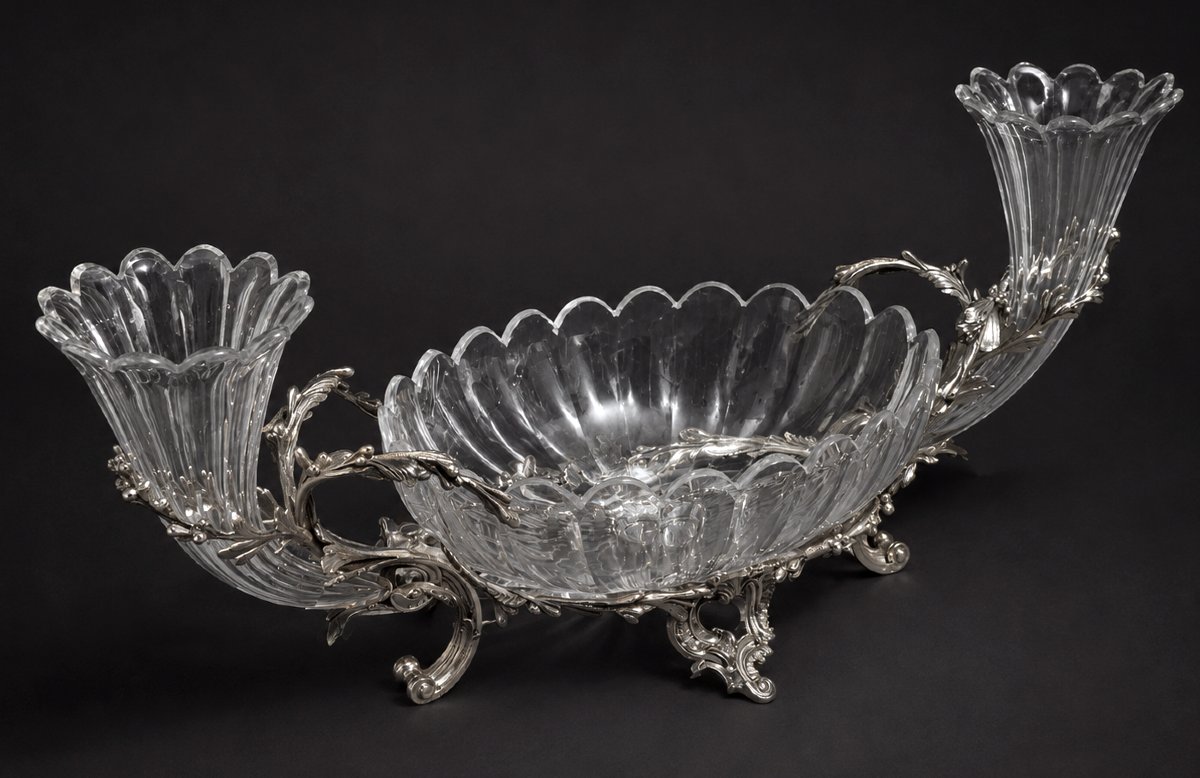Center De Table Cristal De Baccarat , Bronze Argenté , Jardiniere Napoléon III , Coupe , Cornes-photo-4