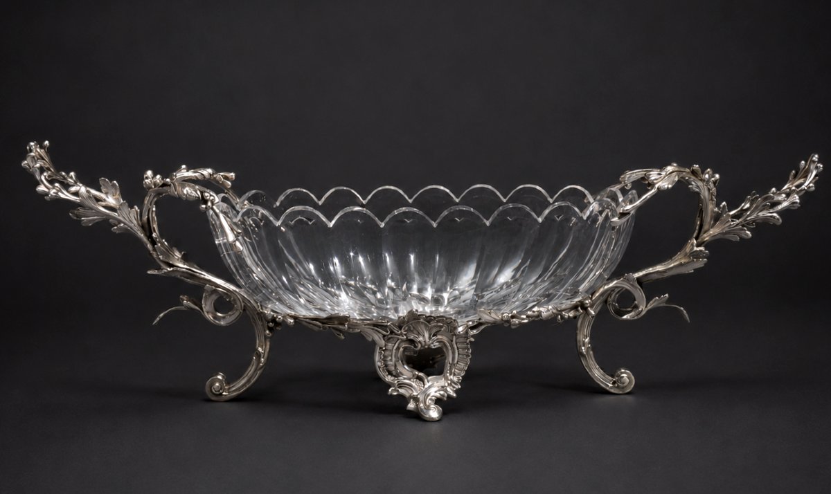 Center De Table Cristal De Baccarat , Bronze Argenté , Jardiniere Napoléon III , Coupe , Cornes-photo-3