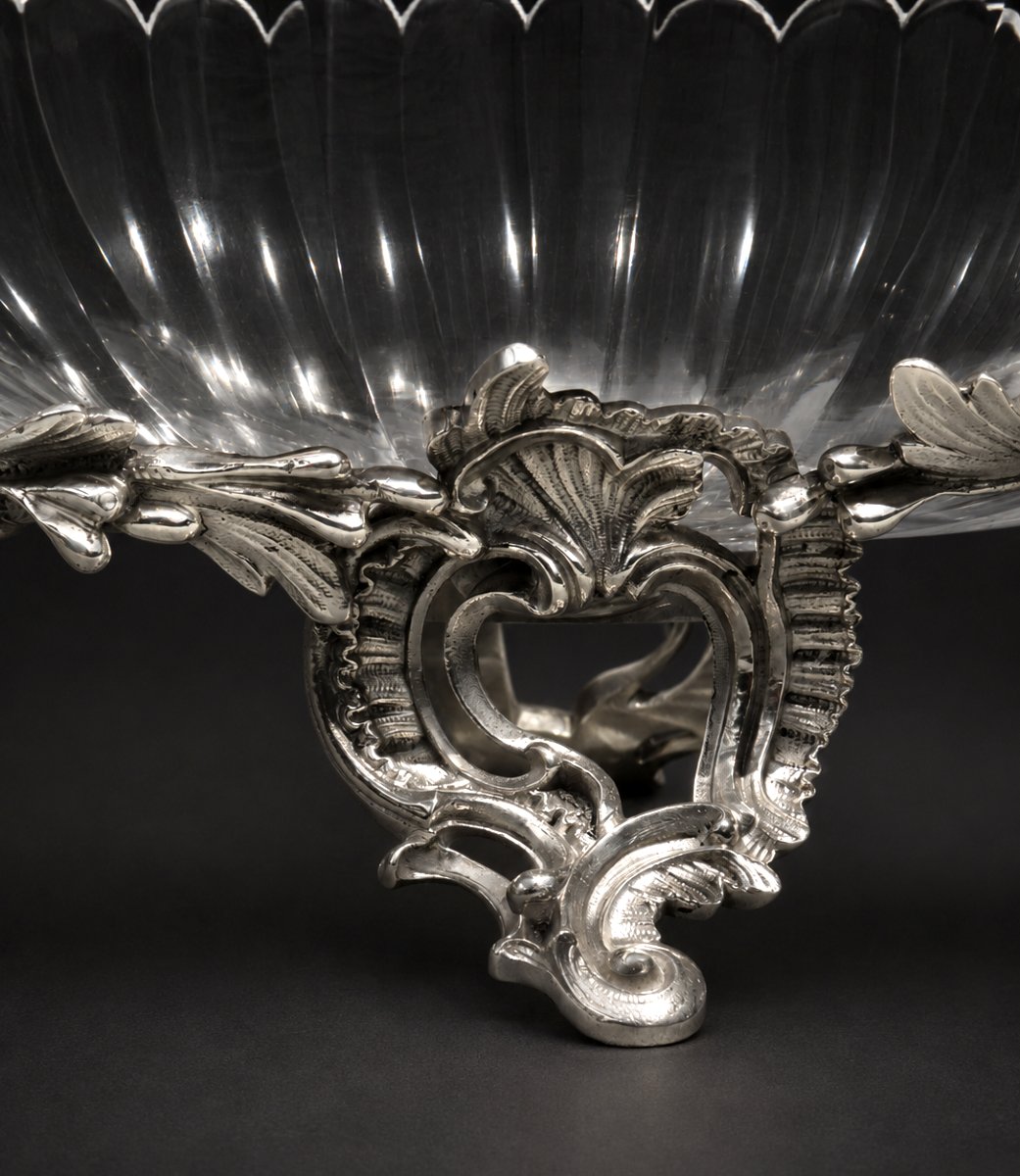 Center De Table Cristal De Baccarat , Bronze Argenté , Jardiniere Napoléon III , Coupe , Cornes-photo-4