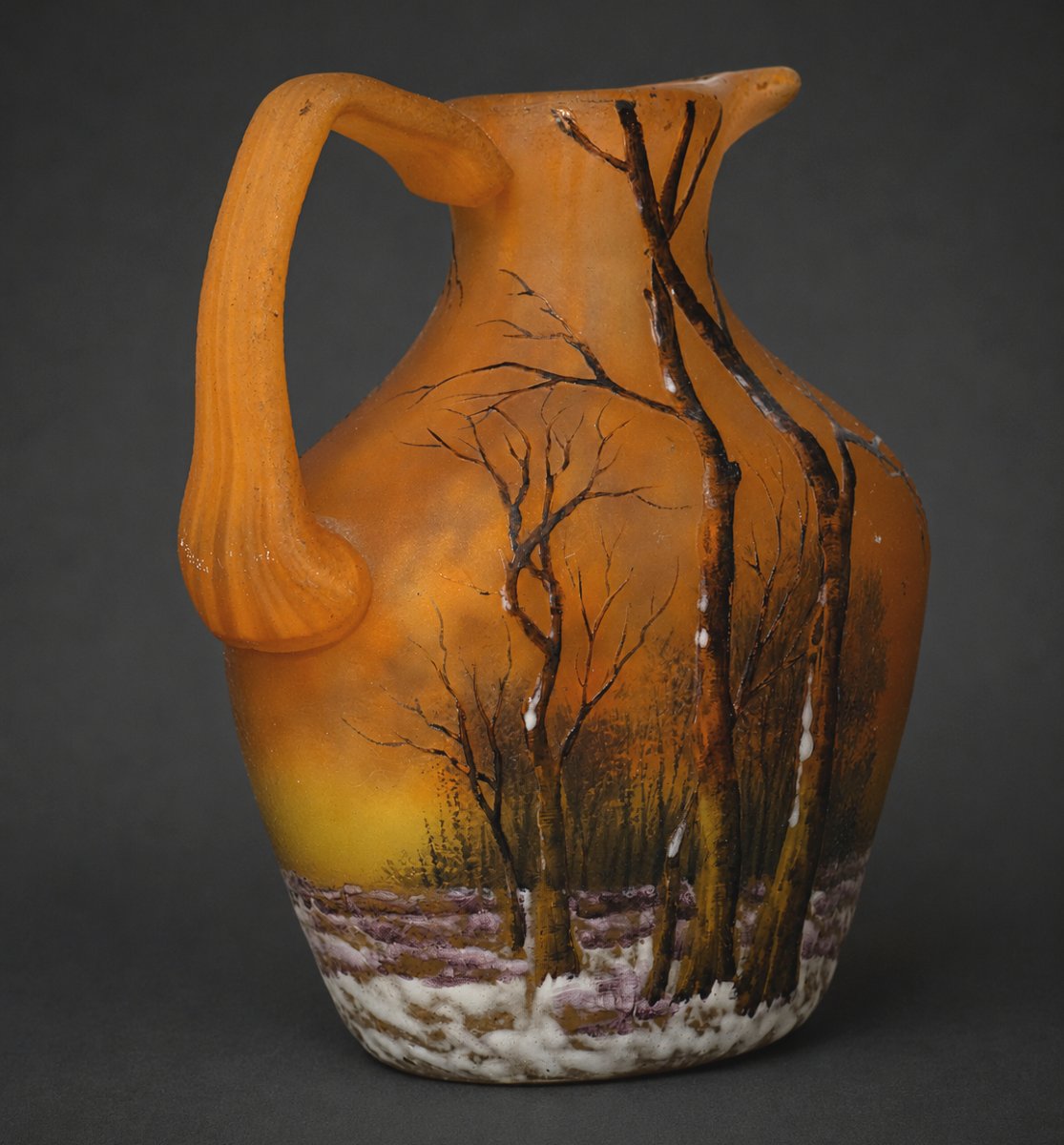 Vase Miniature , Cremier Fin XIXe Siecle Daum Nancy , Croix De Lorraine , Paysage d'Hiver Neige-photo-2
