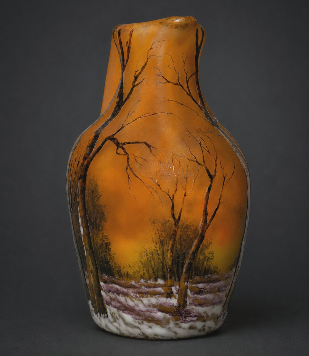 Vase Miniature , Cremier Fin XIXe Siecle Daum Nancy , Croix De Lorraine , Paysage d'Hiver Neige-photo-3