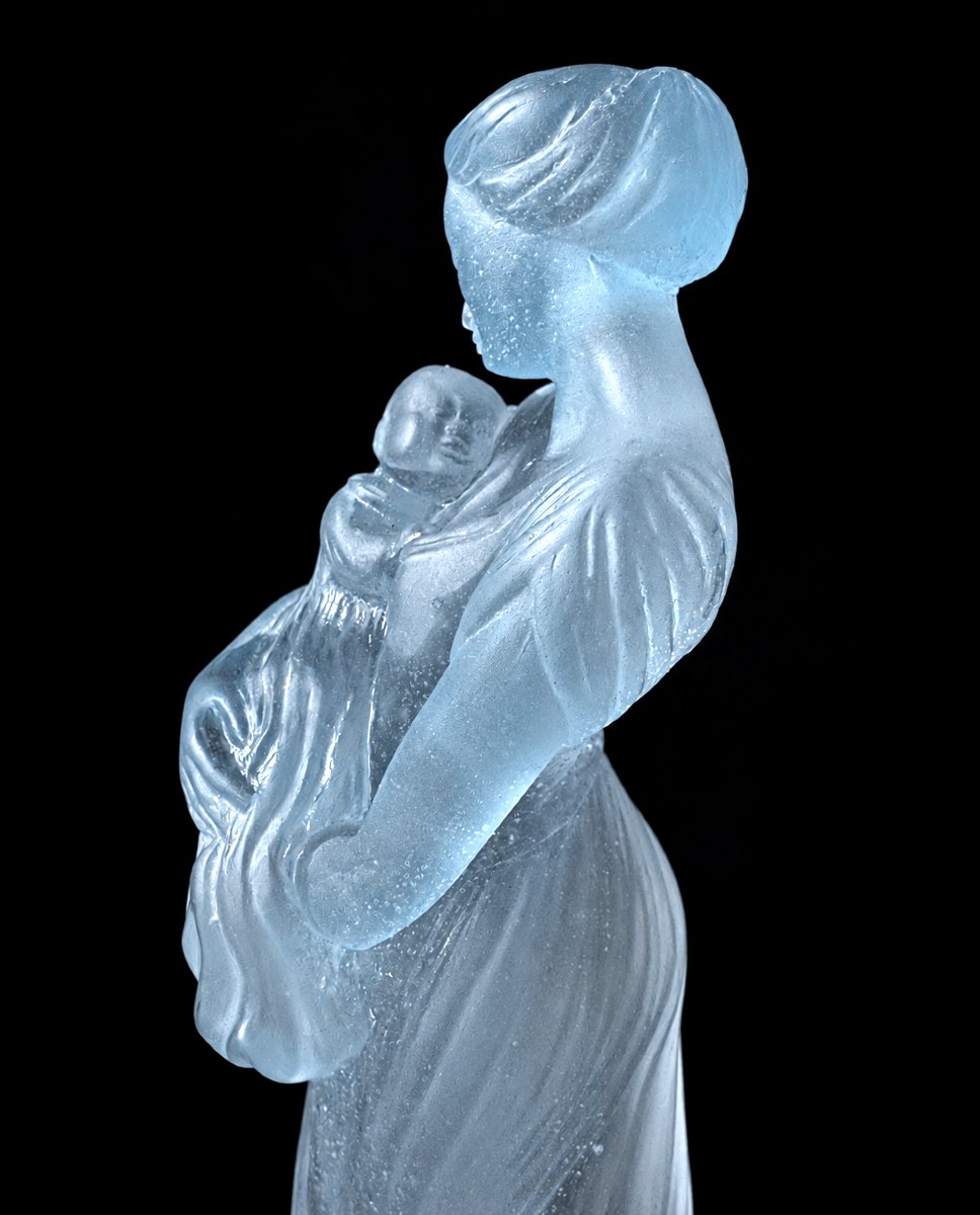 Maternité En Pate De Verre , Mere à l'Enfant , Signée Daum France , Art Nouveau-photo-2